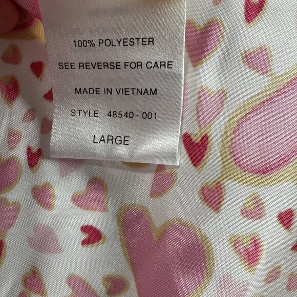 LA Intimates Belted Robe Size L Pink Red Satin Hearts Pockets 3/4 Ruffle Sleeves - Picture 5 of 8